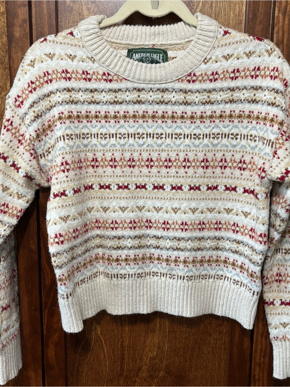 American Eagle Outfitters Cream Fair Isle Snowdrift Crewneck Sweater